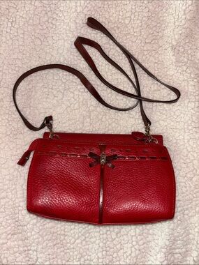 Brighton Red Leather Crossbody with Whipstitch and Bow Accent